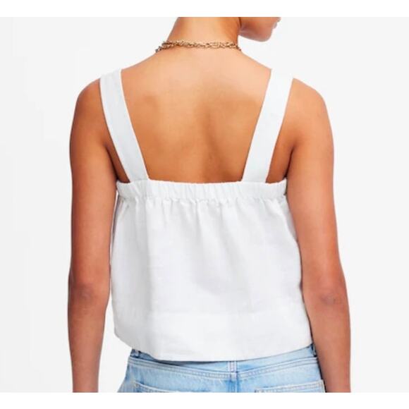 Madewell Contrast-Stitch Squareneck Top in 100% Linen Size M NWT - Picture 4 of 8